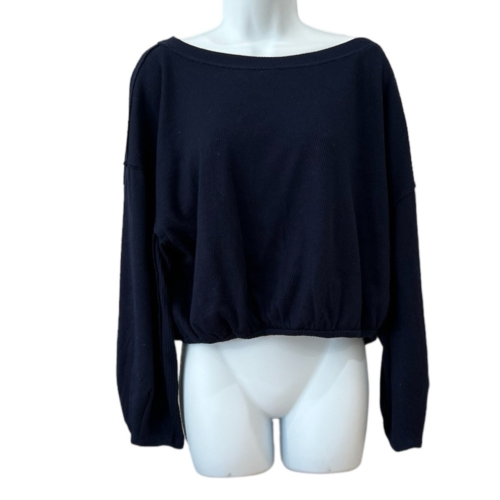 Free People We the Free dark blue stretchy balloon long sleeve top size small